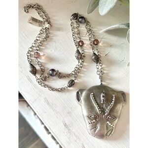 Tara Brand, lion rhinestone embellished long necklace NWT